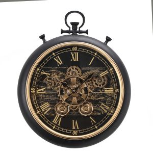 D40cm Round Vasco Map FOB stopwatch Industrial moving cogs wall clock - Black Wash