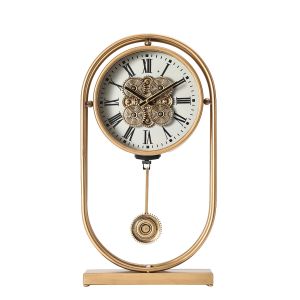 Westminster Pendulum Bedside Moving Cogs Clock - Gold Wash