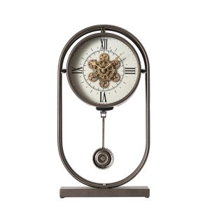 Westminster Pendulum Bedside Moving Cogs Clock - Charcoal Wash
