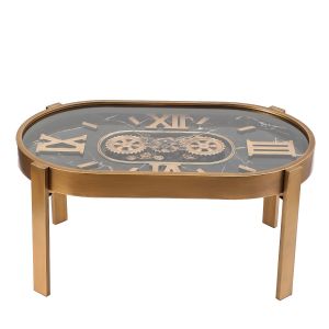 2 in 1 Oval 100cm Venetian Marble moving cogs clock coffee table - Gold wash  **AVAILABLE EARLY OCTOBER 2025**