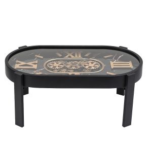 2 in 1 Oval 90cm  Venetian Marble moving cogs clock coffee table - Black wash **AVAILABLE OCTOBER 2025**
