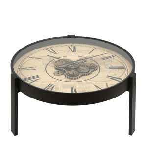 2 in 1 D80cm Round 1968 London wall clock side table  - Black w/Natural 