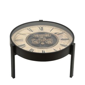 2 in 1 D60cm Round 1968 London wall clock side table  - Black w/Natural
