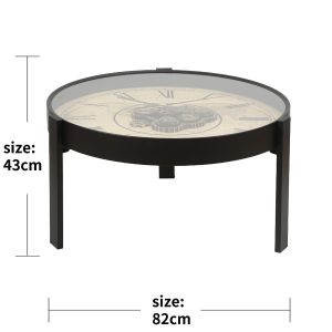 2 in 1 D80cm Round 1968 London wall clock side table  - Black w/Natural