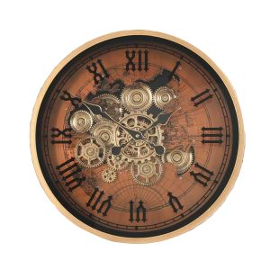 D47cm Round Marco Map moving cogs wall clock - Copper w/Gold