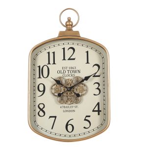 73cm Rectangle FOB Old Town London moving cogs wall clock - Gold **AVAILABLE LATE OCTOBER 2025**