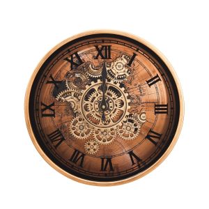 D35cm Round Marco Map moving cogs wall clock - Copper w/Gold