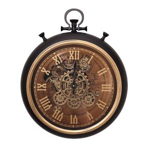 D40cm Round Marco Map FOB stopwatch Industrial moving cogs wall clock - Black Wash