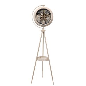 H160cm Tripod Magellan Map Industrial Exposed Moving Gear Clock - White / Beige