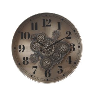 D50cm Round Chesterfield Industrial moving cogs wall clock - Silver w/Brass wash