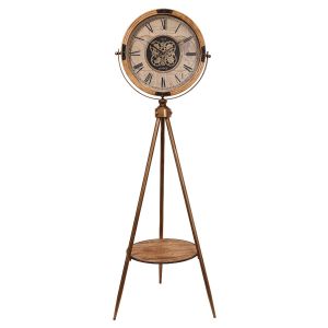 H185cm Tripod 1968 London Industrial Exposed Moving Gear Clock - Natural w/gold