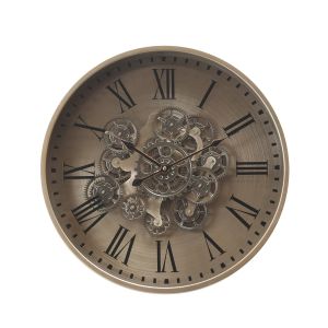 D47.5cm Round Birmingham Industrial moving cogs wall clock - Silver w/Brass wash