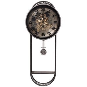 D40cm Marco Map Pendulum Moving Cogs Wall Clock - Silver Wash
