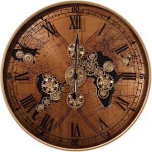 D100cm Round Vasco Map Industrial moving cogs wall clock -  Copper w/Gold 