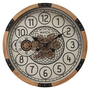 D63.5cm Round Bloomfield Wooden Exposed Moving Gear Wall clock - Natural w/black