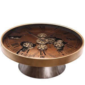 D100cm Round Voyage Map moving cogs coffee table clock - Copper w/gold