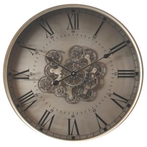TQ-E27 : D60cm Round Birmingham Industrial moving cogs wall clock - Silver w/Brass wash