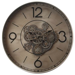 TQ-E28 : D60cm Round Edinburgh Industrial moving cogs wall clock - Silver w/Brass wash