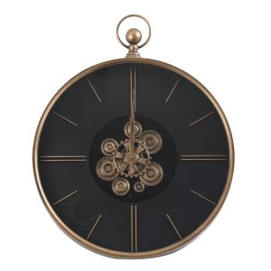 TQ-E43 : D60cm Round La Rochelle FOB Moving Cogs Wall Clock - Gold w/black 