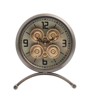 Neptune Bedside Table Moving Cogs Clock - Charcoal