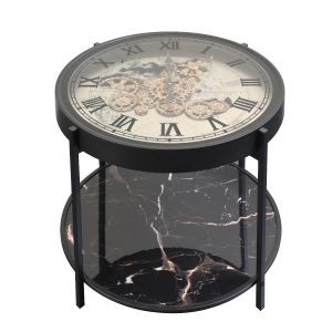 2 in 1 D60cm Round Marco Map moving cogs wall clock side table - Black & Silver **AVAILABLE LATE AUGUST 2025**