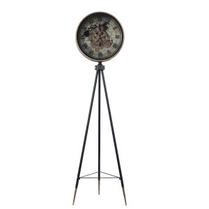 H155cm Tripod Marco Map Industrial Exposed Moving Gear Clock - Black w/Silver