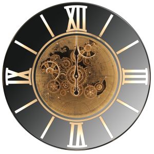 LED Remote D80cm Round Marco Map Industrial moving cogs wall clock - Silver Mirrored **AVAILABLE MID OCTOBER 2025**