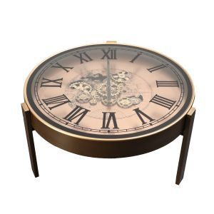 2 in 1 D80cm Round Vasco Map moving wall cogs clock coffee table - Black w/Gold