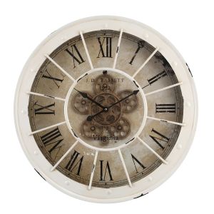 TQ-Y608 : Round 60cm Bassett Industrial exposed gear movement clock wall clock - white wash  **SOLDOUT UNTIL FURTHER NOTICE**