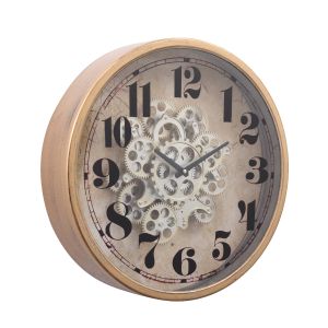 TQ-Y618-1 : D47cm Henri Modern Round Industrial Exposed Gear Movement Wall Clock - gold wash 