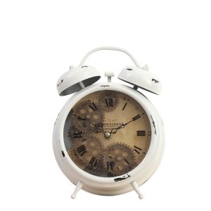TQ-Y629B : Newton bell exposed gear movement bedside clock - white  **SOLDOUT UNTIL FURTHER NOTICE**
