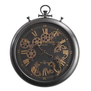 TQ-Y636 : D52cm French chronograph round exposed gear movement wall clock - Black 
