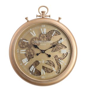 TQ-Y637 : D52cm French chronograph round exposed gear movement wall clock - Gold Wash **SOLDOUT - DISCONTINUED**