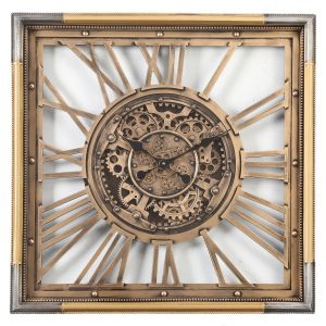 TQ-Y658 : Square 80cm Roma Exposed Gear Movement Wall Clock - Gold w/ silver 