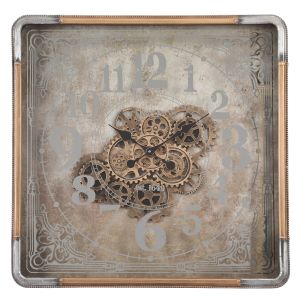TQ-Y659 : Square 80cm Roma Mirrored Exposed Gear Movement Wall Clock - Gold 