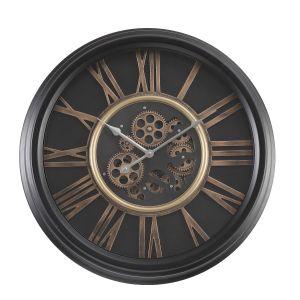D52cm Round William exposed gear movement wall clock - Black 