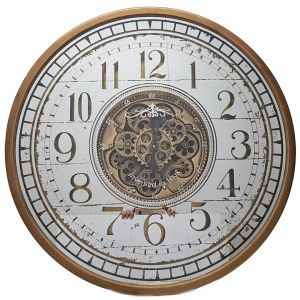 TQ-Y673 : D80cm Round Mirrored Ch?teau Exposed Gear Movement Wall Clock - Gold
