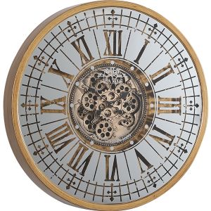 TQ-Y674 : D80cm Round Mirrored Paris exposed gear movement wall clock - Gold