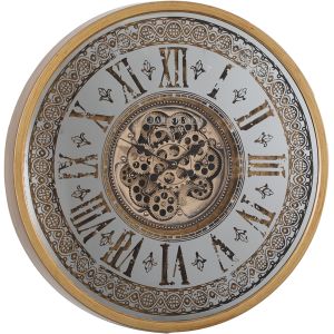 TQ-Y675 : D80cm Round Mirrored Persian Exposed Gear Movement Wall Clock - Gold