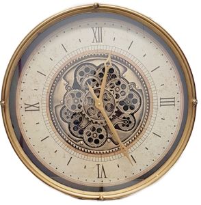 TQ-Y678 : D60cm Round Milan exposed gear movement wall clock - Gold and Cream **AVAILABLE LATE JULY 2025**