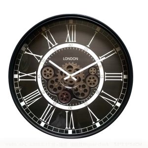 TQ-Y680 : D54cm Round Classic London exposed moving gears wall clock - Black 