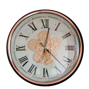 D53cm Round Domonique exposed gear movement wall clock - Rose Gold w/Black