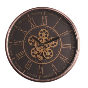 TQ-Y688 : D55cm Round Hermes exposed moving gear wall clock - Choc w/ Rose Gold