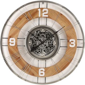 TQ-Y692 : D90cm Round Hampton Exposed Gear Movement Wall Clock - Natural w/metal edge  **SOLDOUT - DISCONTINUED**