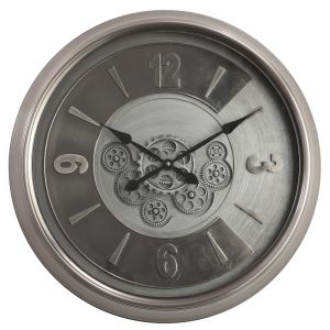 TQ-Y694 : D62cm Round Lark Industrial Exposed Gear Movement Wall Clock - Silver wash