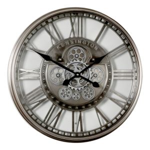 TQ-Y695 : D55cm Round Kensington Industrial Exposed Gear Movement Wall Clock - Silver wash