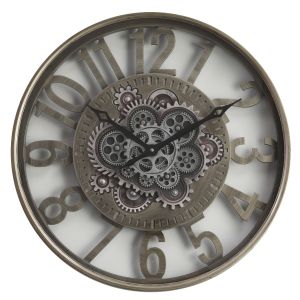 TQ-Y696 : D59cm Round Levon Industrial Exposed Gear Movement Wall Clock - Grey wash  **SOLDOUT - DISCONTINUED**