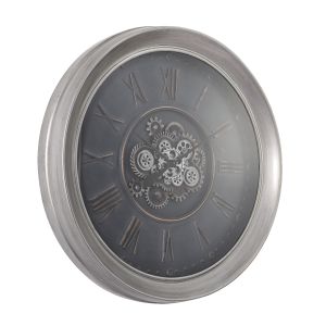 TQ-Y706-1 : D101cm Round Provincial Exposed Gear Movement Wall Clock - Grey wash w/black **SECOND - SCRATCH/DINT**