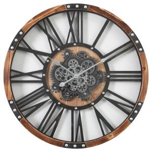 TQ-Y710 : D73cm Round Theo Exposed Moving Gear Wall Clock - Natural w/black 