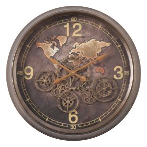 TQ-Y711: D62cm Round The World Exposed Gear Movement Wall Clock - Brown 
